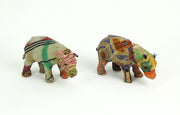 Handcrafted Vintage Look Sari Cloth Fabric Paper Mache Bear Figurine - Unique Home Decor Sculpture and Artistic Ornament -