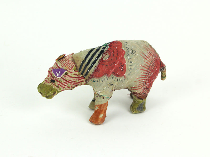 Handcrafted Vintage Look Sari Cloth Fabric Paper Mache Bear Figurine - Unique Home Decor Sculpture and Artistic Ornament -