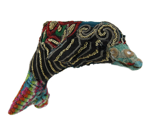 Colorful Vintage Indian Sari Fabricated Fabric Wrapped Dolphin Sculpture Image 1