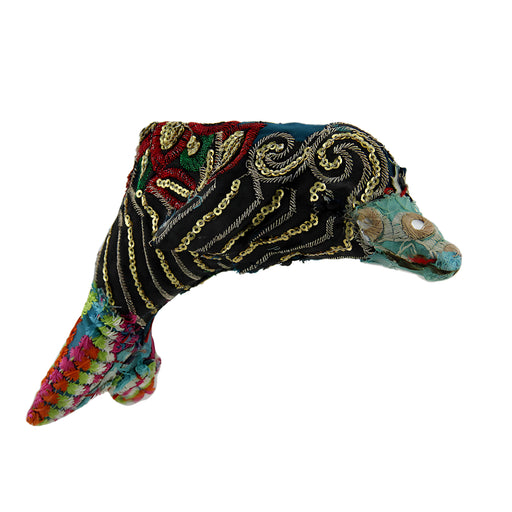 Colorful Vintage Indian Sari Fabricated Fabric Wrapped Dolphin Sculpture Image 1