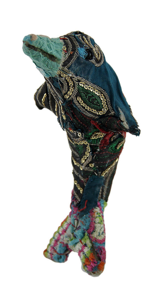 Colorful Vintage Indian Sari Fabricated Fabric Wrapped Dolphin Sculpture Image 2