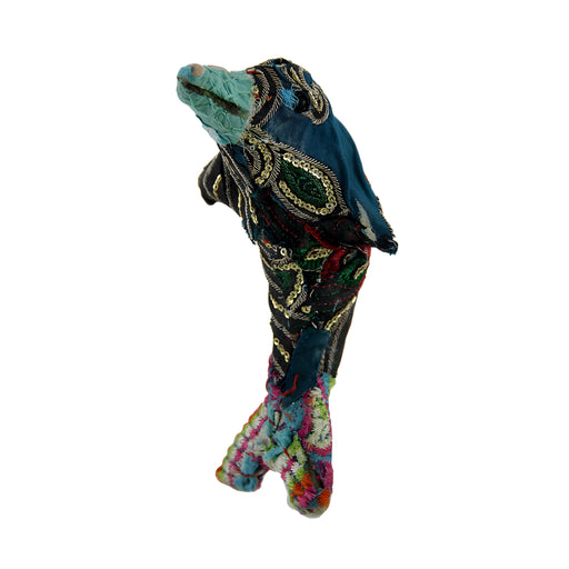 Colorful Vintage Indian Sari Fabricated Fabric Wrapped Dolphin Sculpture Image 2