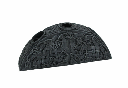 Enchanting Gothic Triple Taper Candle Holder with Grey Stone Finish and Endless Knot Design - 8 Inches Long -  A Darkly