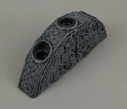 Enchanting Gothic Triple Taper Candle Holder with Grey Stone Finish and Endless Knot Design - 8 Inches Long -  A Darkly