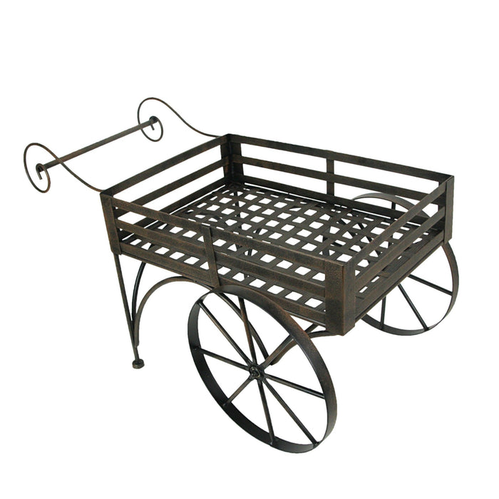 Metal - Image 1 - Charming Rustic Brown Metal Wagon Cart Plant Stand and Flower Holder - Transform Your Indoor and Outdoor