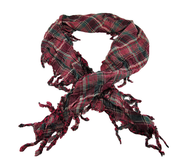 Versatile Fuchsia Plaid Triangular Reversible Fringed Neck/Face Lightweight Scarf - Tartan Pattern - 76 Inches Long - Perfect