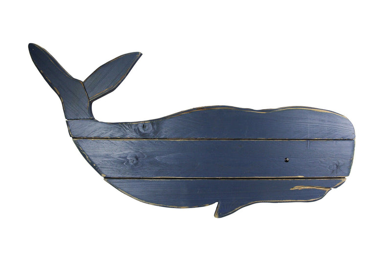 30 Inch Distressed Blue Carved Wood Whale Wall Hanging Decorative Display Art Image 1