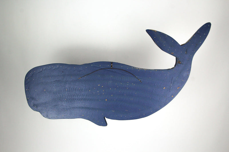 30 Inch Distressed Blue Carved Wood Whale Wall Hanging Decorative Display Art Image 3