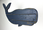 30 Inch Distressed Blue Carved Wood Whale Wall Hanging Decorative Display Art Image 2