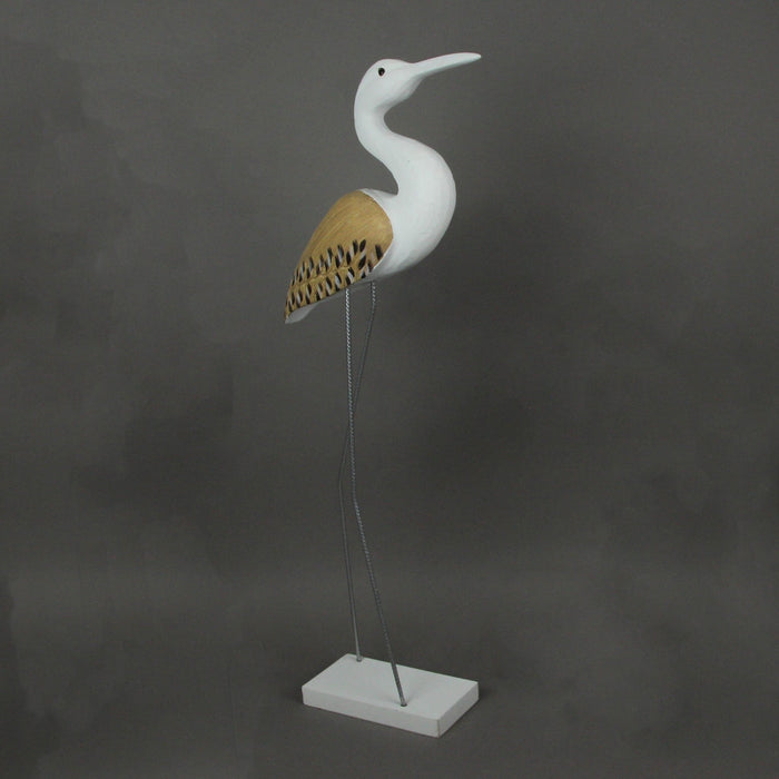 31 Inch Hand Carved White Painted Wood Bird Statue Home Coastal Decor Sculpture Image 2