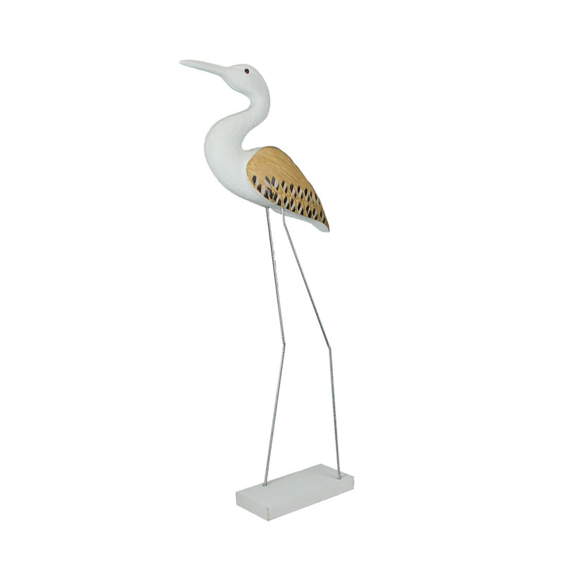 31 Inch Hand Carved White Painted Wood Bird Statue Home Coastal Decor Sculpture Image 1