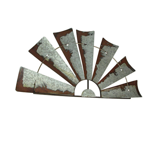 Galvanized Grey Metal Half-Windmill Wall Sculpture - Large 34.25-Inch Rustic Art Piece - Easy Installation - Perfect for