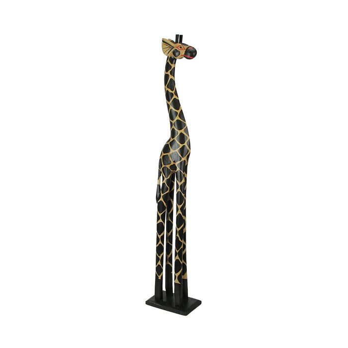 Giraffe - Image 1 - Hand-Carved 36-Inch Tall Hand-Stained Brown Wood Giraffe Sculpture: A Striking Safari Home Decor Accent,