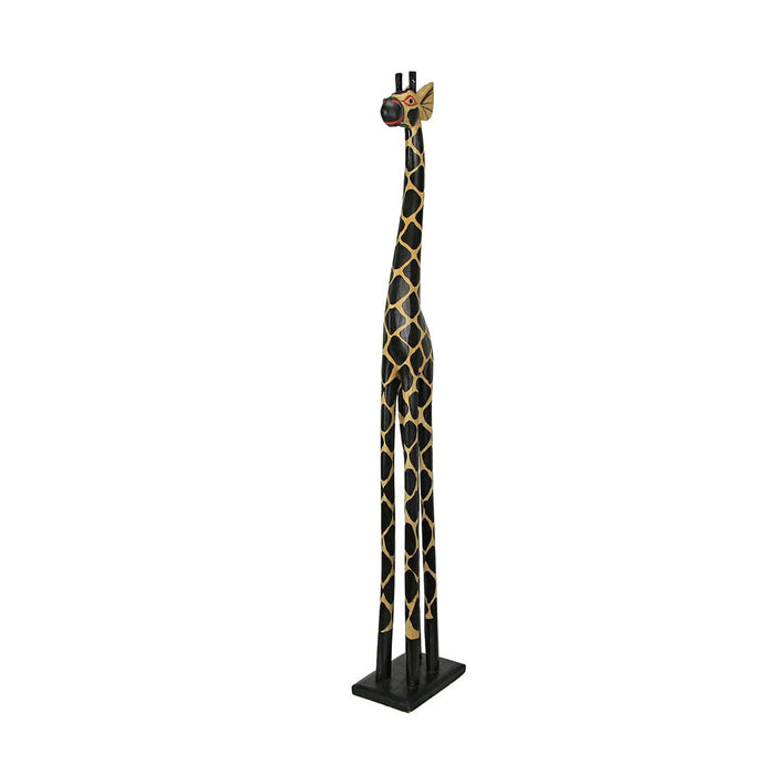 Giraffe - Image 2 - Hand-Carved 36-Inch Tall Hand-Stained Brown Wood Giraffe Sculpture: A Striking Safari Home Decor Accent,