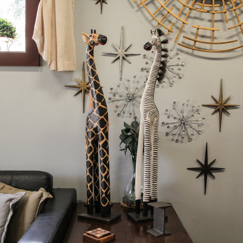 Giraffe and Zebra - Image 4 - Set of 2 Hand Carved and Painted 36 Inch High Wooden Giraffe and Zebra Floor Statues - Artisan