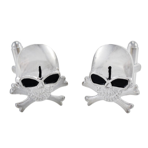 Polished Stainless Steel Skull and Crossbones Cufflinks - 1 Inch High - An Intriguing Fusion of Elegance and Rebellion -