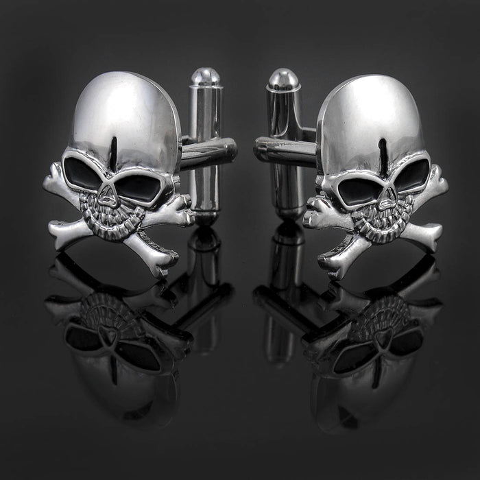 Polished Stainless Steel Skull and Crossbones Cufflinks - 1 Inch High - An Intriguing Fusion of Elegance and Rebellion -