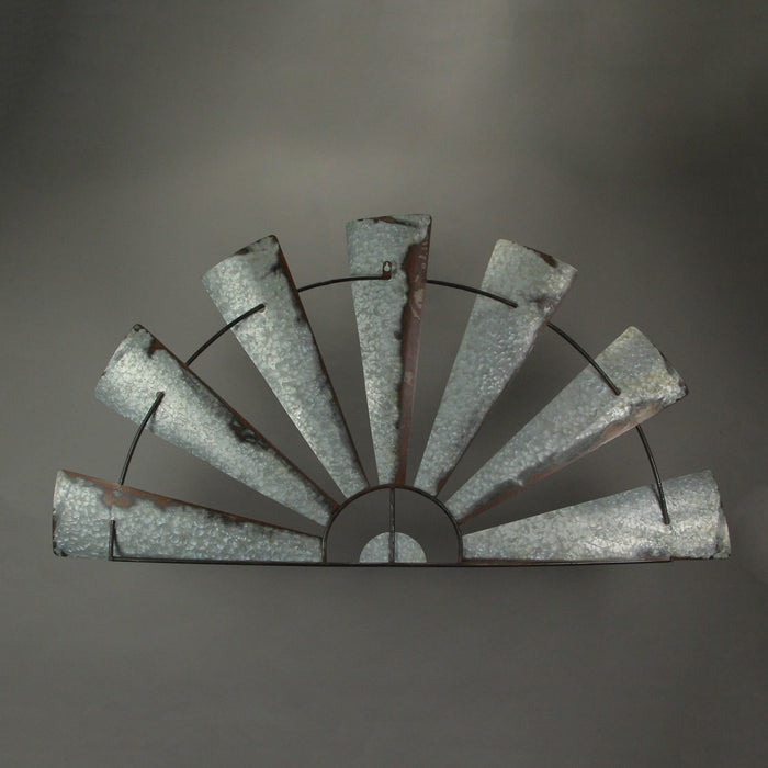 1 - Image 3 - 48 Inch Long Galvanized Grey Metal Half-Windmill Wall Sculpture Large Rustic Home Decor Farmhouse Art