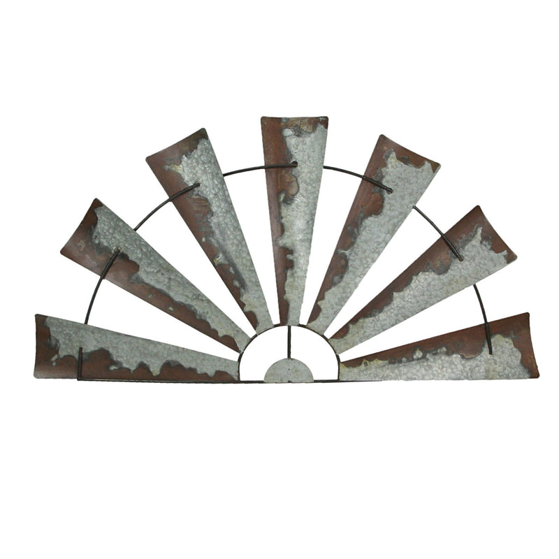 1 - Image 1 - 48 Inch Long Galvanized Grey Metal Half-Windmill Wall Sculpture Large Rustic Home Decor Farmhouse Art