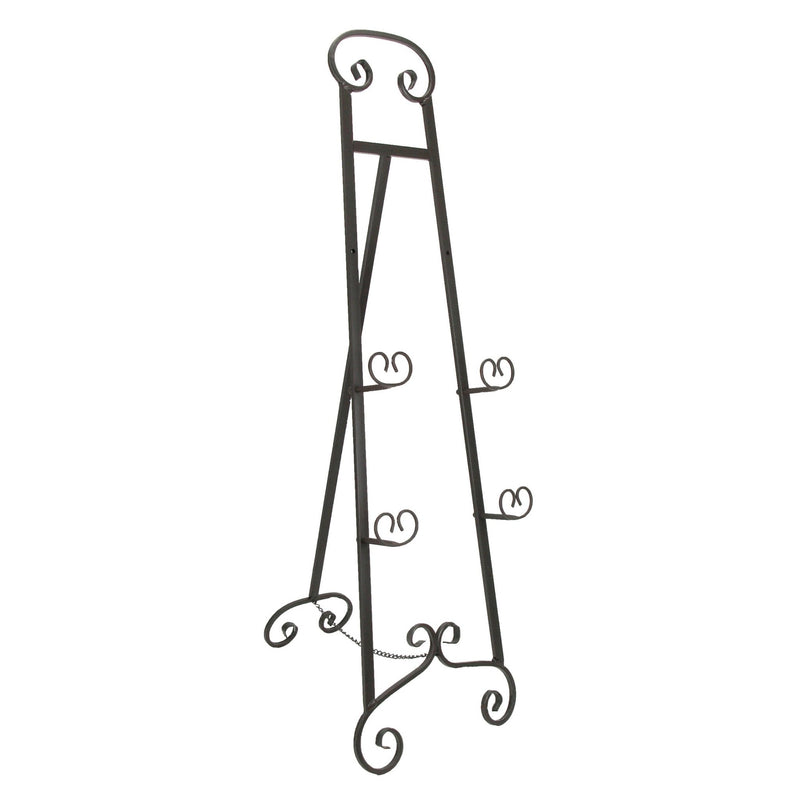 Large Bronze Finish Scroll Top Wrought Iron Art Easel - 50 Inches High - With 2 Sets of Adjustable Holders for Paintings,