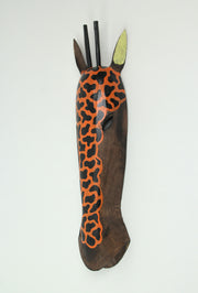 Hand-Painted Orange and Brown African Style Giraffe Wood Mask - Carved Jungle Decor Wall Hanging Artisan Crafted in Indonesia