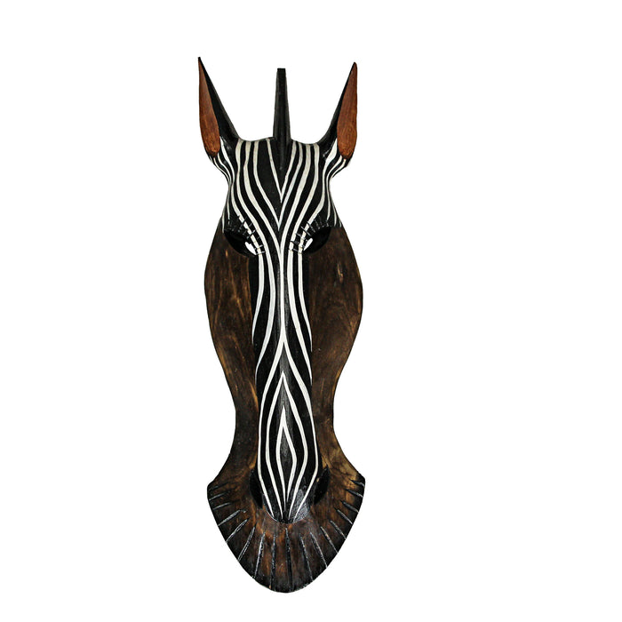 Orange Giraffe & Zebra - Image 5 - Zebra And Giraffe Jungle Carved Wooden Mask Wall Hangings 19 Inch