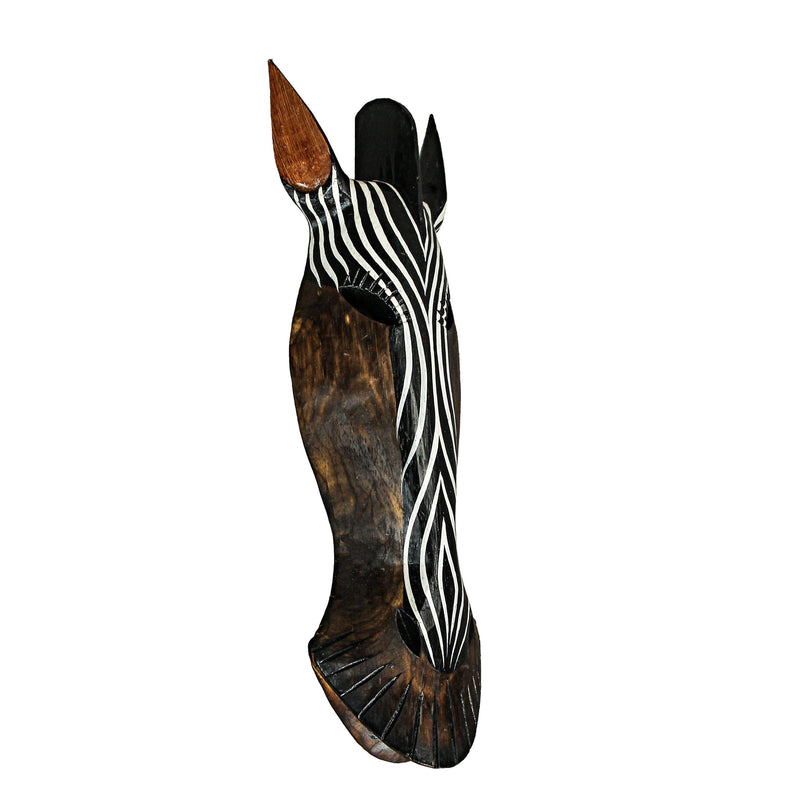 Hand-Carved Brown Wood African Zebra Jungle Mask Wall Hanging - 20 Inches High - Artisan Crafted - Perfect for Jungle-Themed
