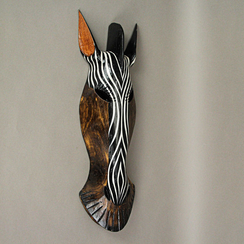 Hand-Carved Brown Wood African Zebra Jungle Mask Wall Hanging - 20 Inches High - Artisan Crafted - Perfect for Jungle-Themed