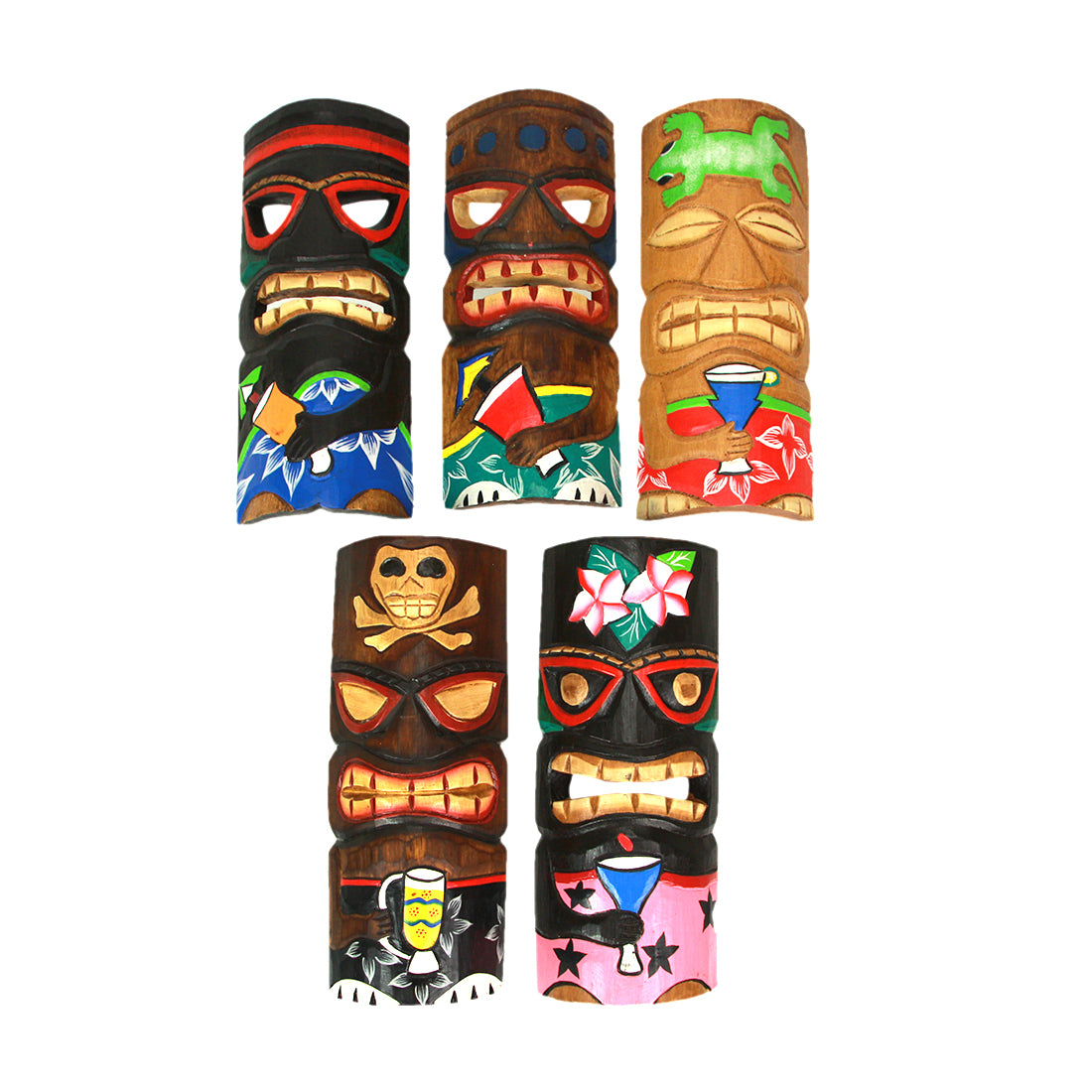 ハワイアン　TIKI 5体セット Set of 5 Polynesian Style Wooden Tiki Masks 12 Inch — Zeckos