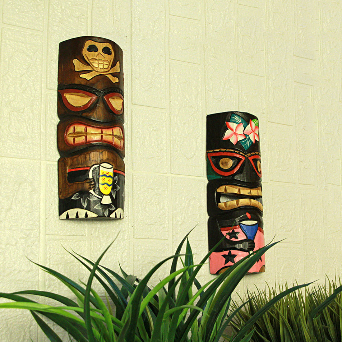 Set of 5 Polynesian Style Wooden Tiki Masks 12 Inch — Zeckos