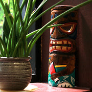 Set of 5 Hand-Carved Polynesian Style Wooden Wall Masks - 12-Inch High Island Decor, Vibrant Hand-Painted Finish -