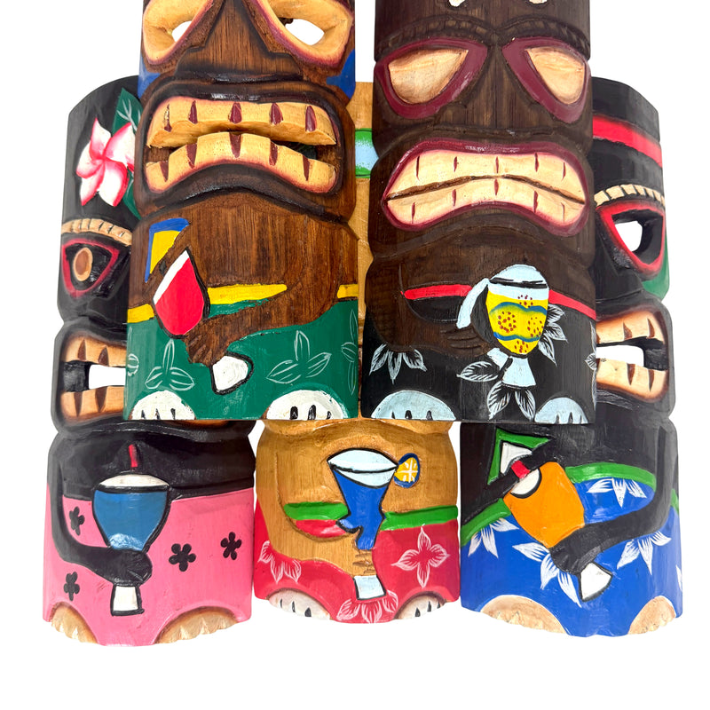 Set of 5 Tiki Mask Wall Decor, 10 Inch Hand-Carved Wood Masks Image 3
