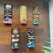 Set of 5 Tiki Mask Wall Decor, 10 Inch Hand-Carved Wood Masks Image 4