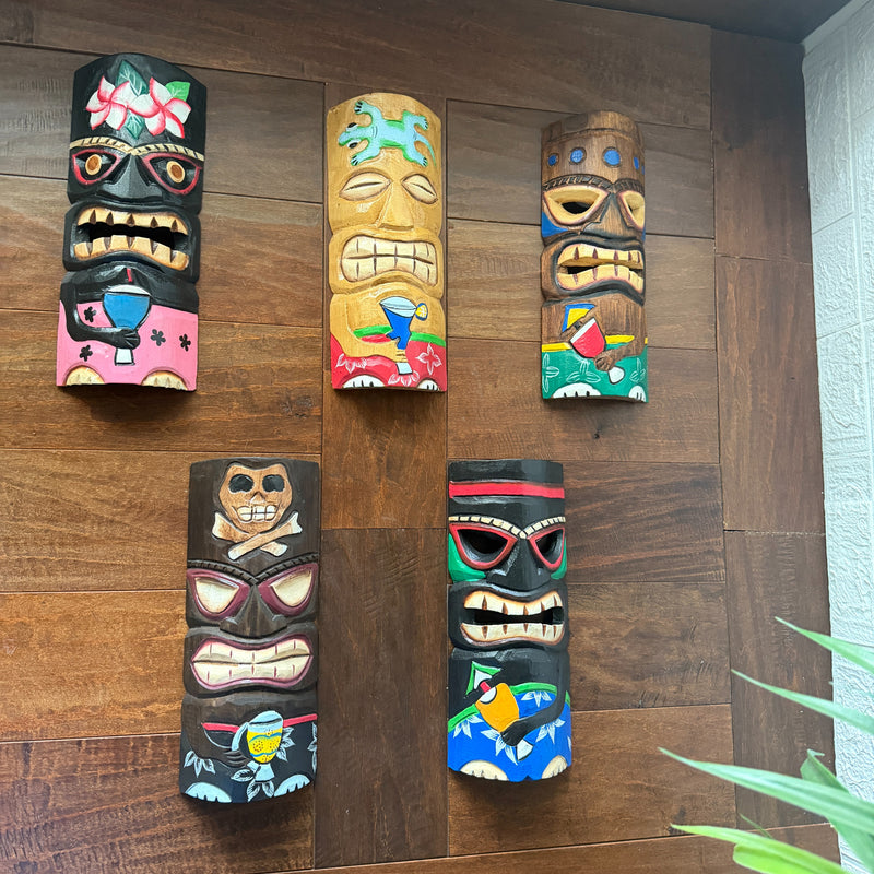 Set of 5 Tiki Mask Wall Decor, 10 Inch Hand-Carved Wood Masks Image 4