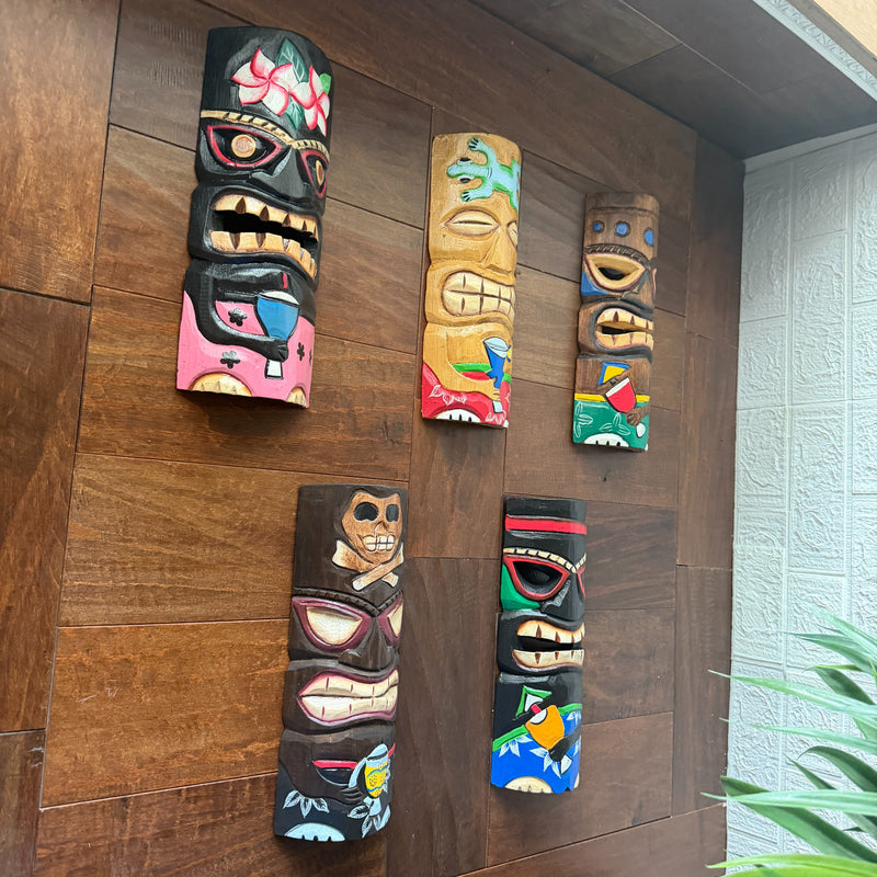 Set of 5 Tiki Mask Wall Decor, 10 Inch Hand-Carved Wood Masks Image 5