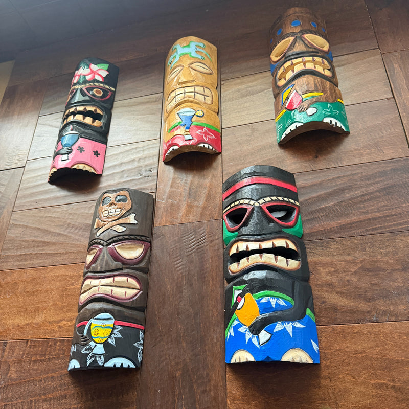 Set of 5 Tiki Mask Wall Decor, 10 Inch Hand-Carved Wood Masks Image 6