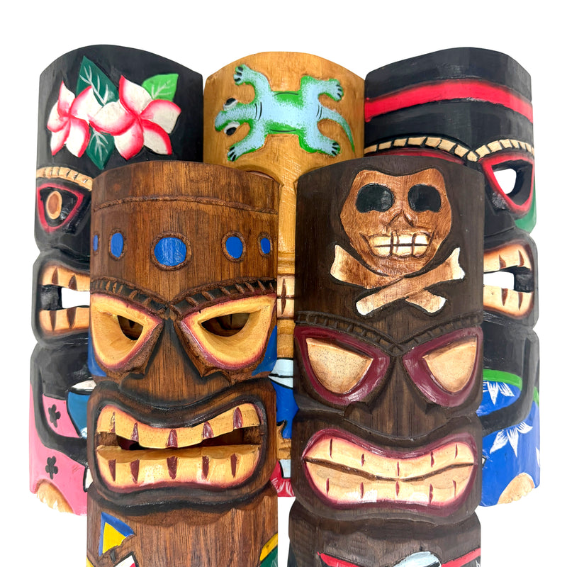 Set of 5 Tiki Mask Wall Decor, 10 Inch Hand-Carved Wood Masks Image 8