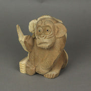 Cheeky Monkey Flipping the Bird - Handcrafted Indonesian Mahogany Rude Gesture Wood Statue - Artisan Crafted - Unique Home