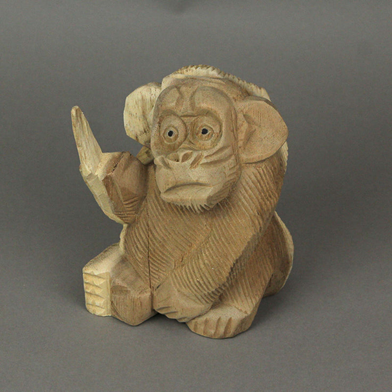 Cheeky Monkey Flipping the Bird - Handcrafted Indonesian Mahogany Rude Gesture Wood Statue - Artisan Crafted - Unique Home