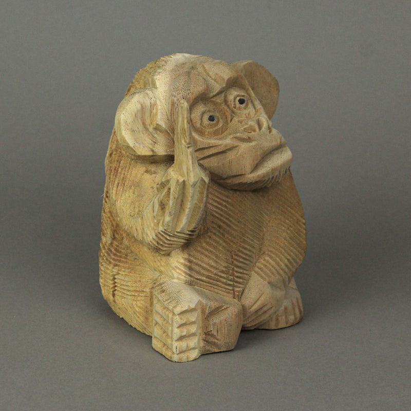 Cheeky Monkey Flipping the Bird - Handcrafted Indonesian Mahogany Rude Gesture Wood Statue - Artisan Crafted - Unique Home