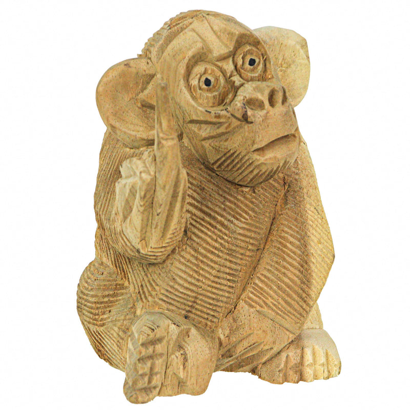 Cheeky Monkey Flipping the Bird - Handcrafted Indonesian Mahogany Rude Gesture Wood Statue - Artisan Crafted - Unique Home