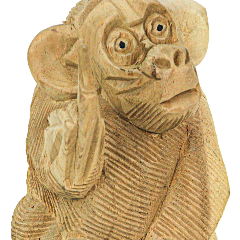 Cheeky Monkey Flipping the Bird - Handcrafted Indonesian Mahogany Rude Gesture Wood Statue - Artisan Crafted - Unique Home