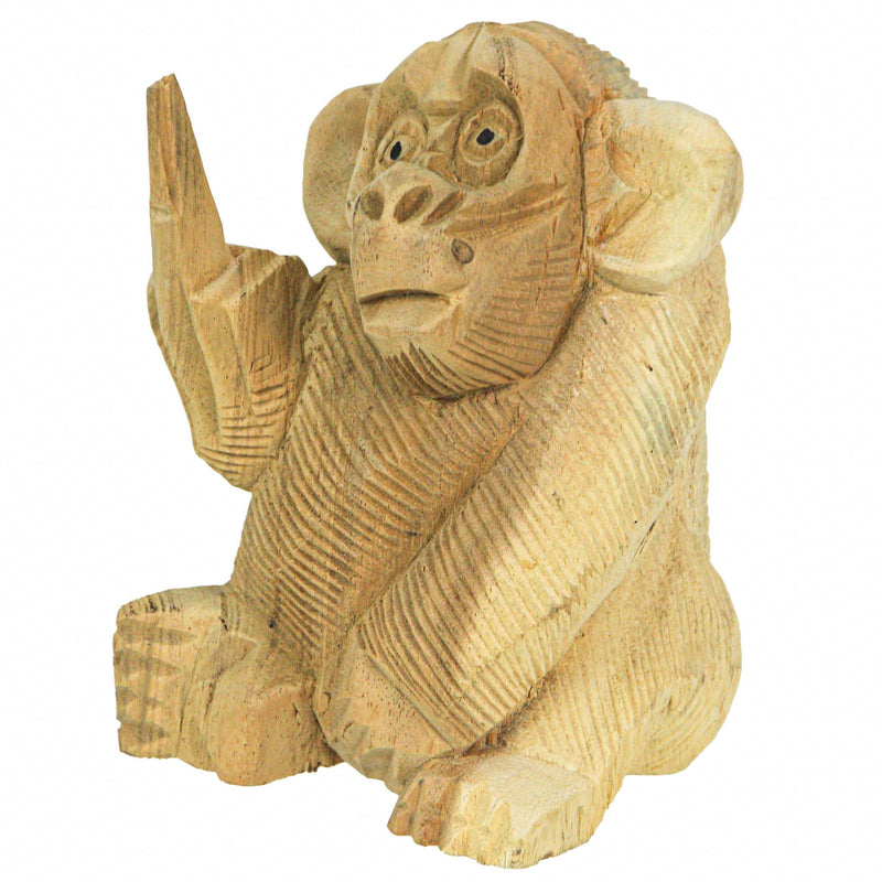 Cheeky Monkey Flipping the Bird - Handcrafted Indonesian Mahogany Rude Gesture Wood Statue - Artisan Crafted - Unique Home
