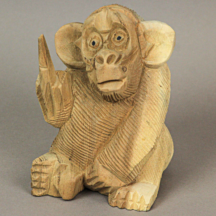 Cheeky Monkey Flipping the Bird - Handcrafted Indonesian Mahogany Rude Gesture Wood Statue - Artisan Crafted - Unique Home