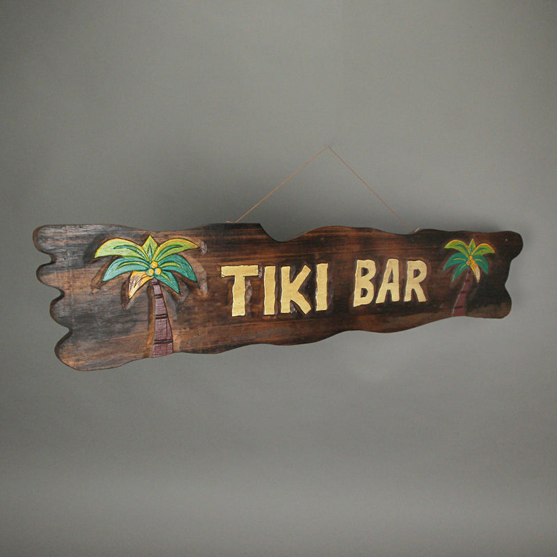 Tiki Bar Sign 39 Inch Handcrafted Wood Palm Tree Wall Hanging Image 7