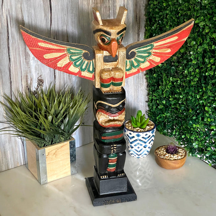 Brown - Image 8 - Handcrafted Northwest Coast Style Eagle Totem Pole Sculpture: Wooden Artistry in Primitive Decor, 20 Inches