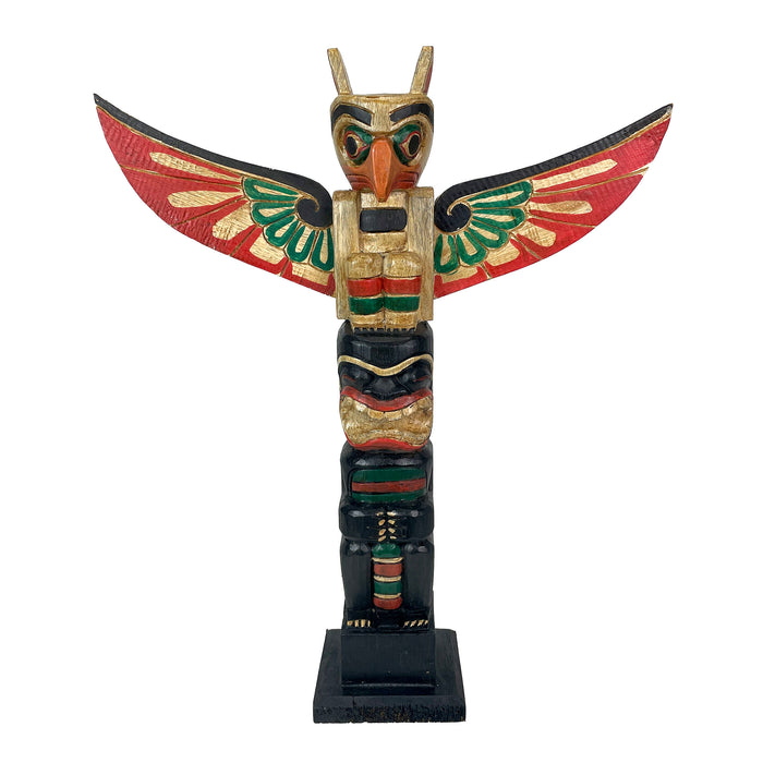 Brown - Image 1 - Handcrafted Northwest Coast Style Eagle Totem Pole Sculpture: Wooden Artistry in Primitive Decor, 20 Inches
