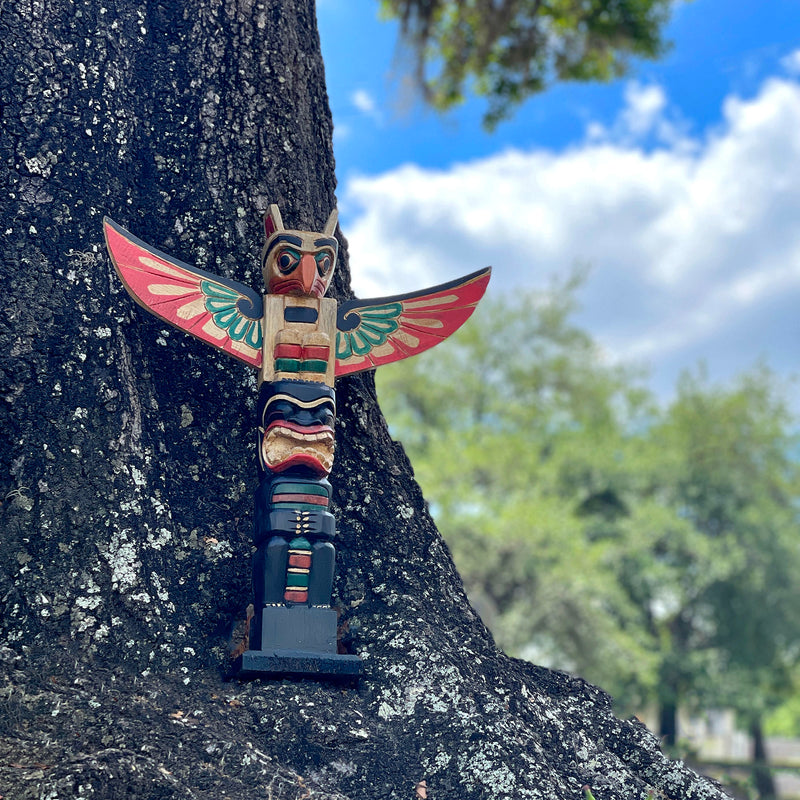 Brown - Image 4 - Handcrafted Northwest Coast Style Eagle Totem Pole Sculpture: Wooden Artistry in Primitive Decor, 20 Inches