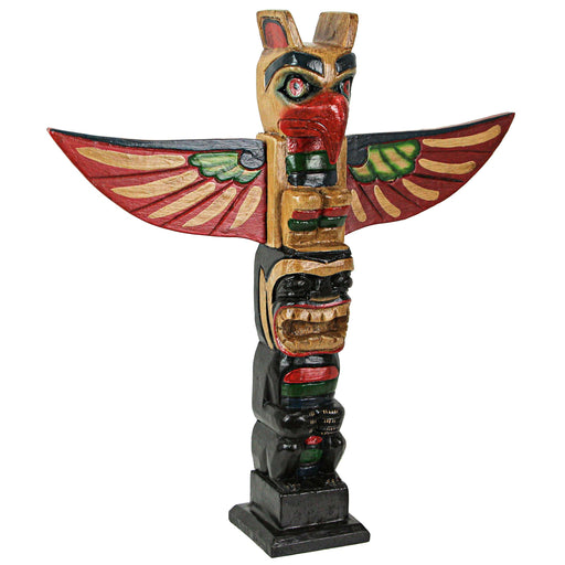Brown - Image 1 - Handcrafted Northwest Coast Style Eagle Totem Pole Sculpture: Wooden Artistry in Primitive Decor, 20 Inches