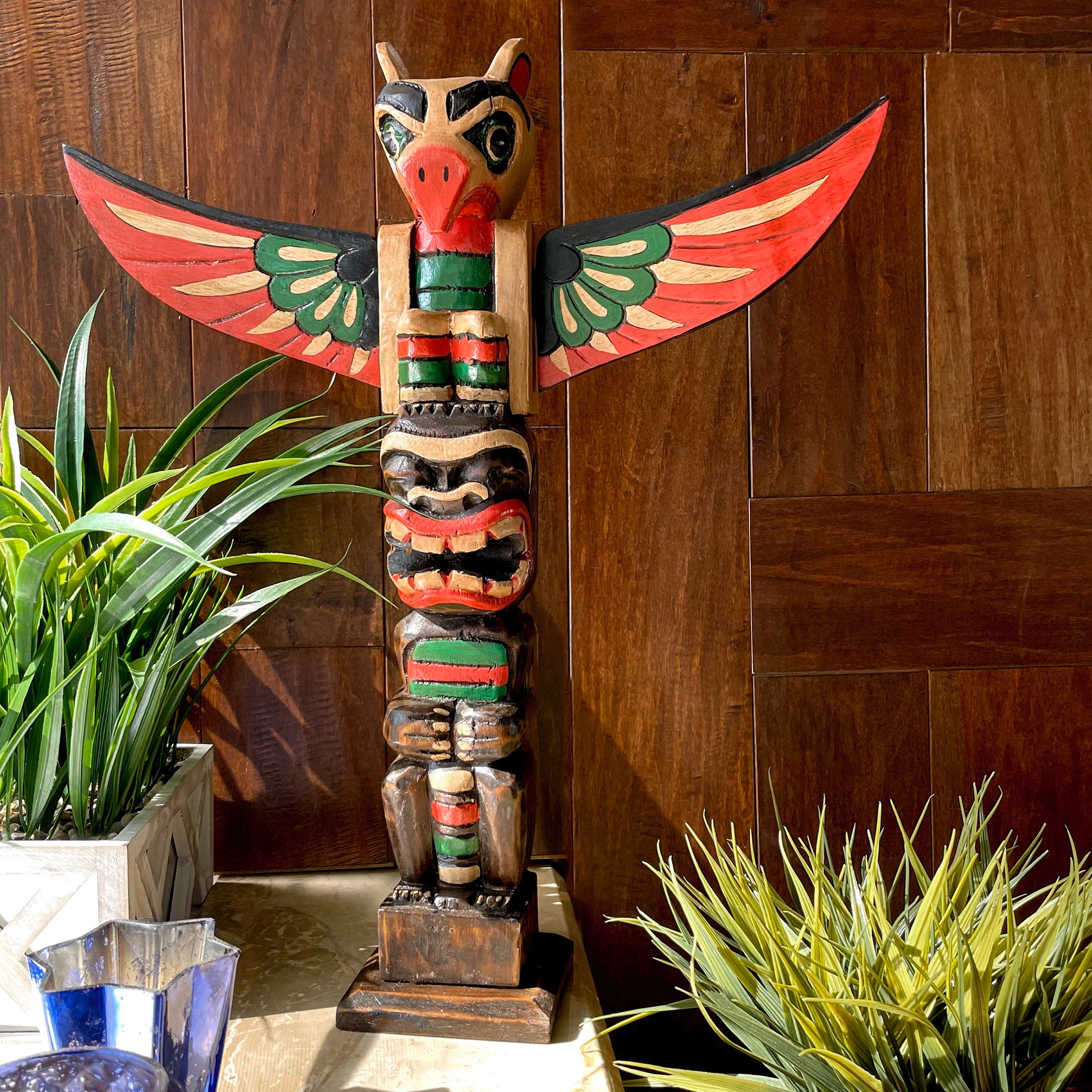 20 Inch Tall Northwest Coast Light Brown Style Wooden Totem Pole
